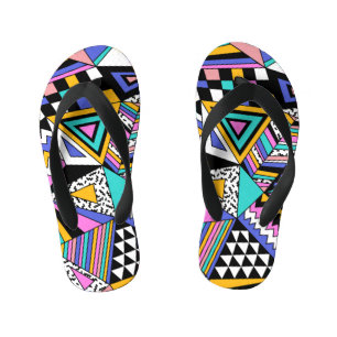 Retro Geometric Shapes: Colorful Vintage. Kid's Jandals