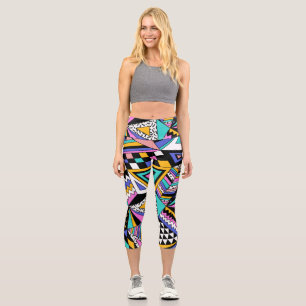 Retro Geometric Shapes: Colourful Vintage. Capri Leggings