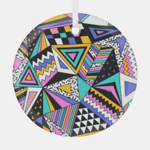 Retro Geometric Shapes: Colourful Vintage. Glass Tree Decoration