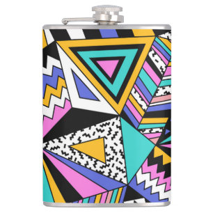 Retro Geometric Shapes: Colourful Vintage. Hip Flask