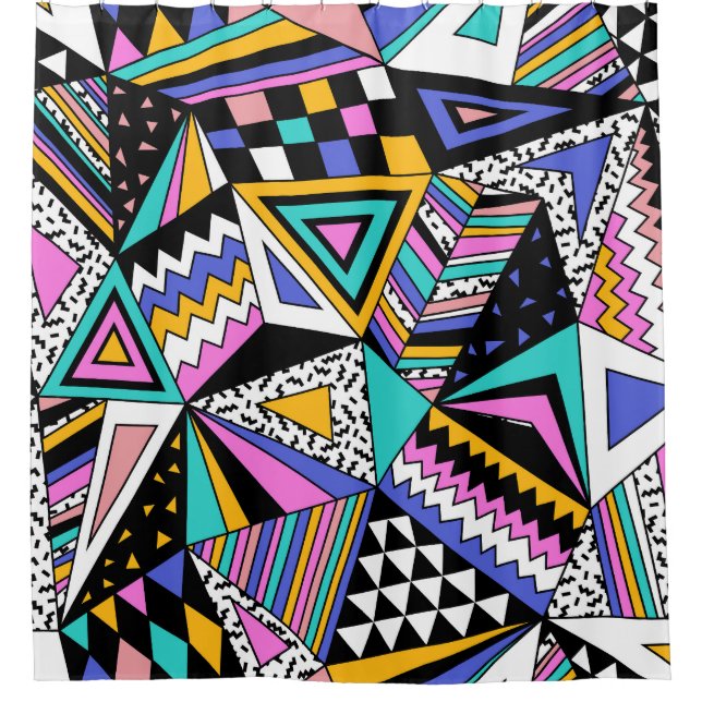 Retro Geometric Shapes: Colourful Vintage. Shower Curtain (Front)