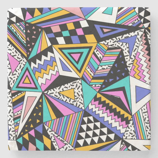 Retro Geometric Shapes: Colourful Vintage. Stone Coaster (Front)