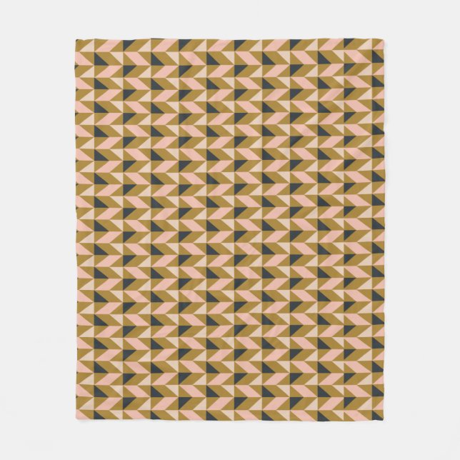 Retro Geometric Shapes Pattern | Gold Blush Black  Fleece Blanket (Front)