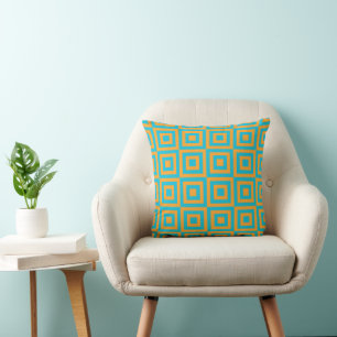 Retro Geometric Square Pattern – Bold Orange Cushion