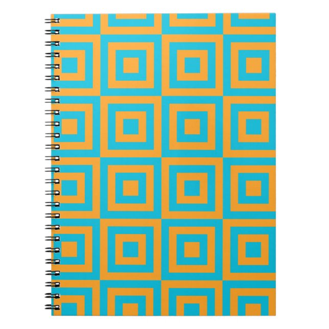 Retro Geometric Square Pattern – Bold Orange  Notebook (Front)