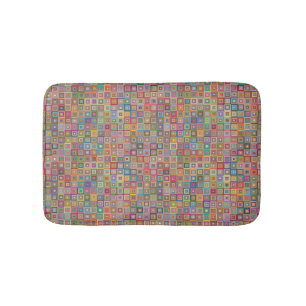 Retro Geometric Square Tile Pattern Bath Mat