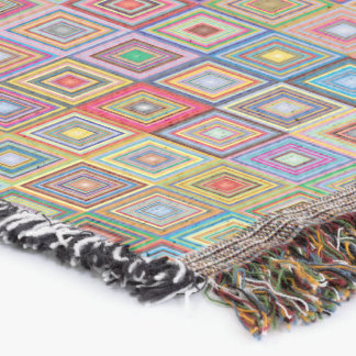 Retro Geometric Square Tile Pattern Throw Blanket