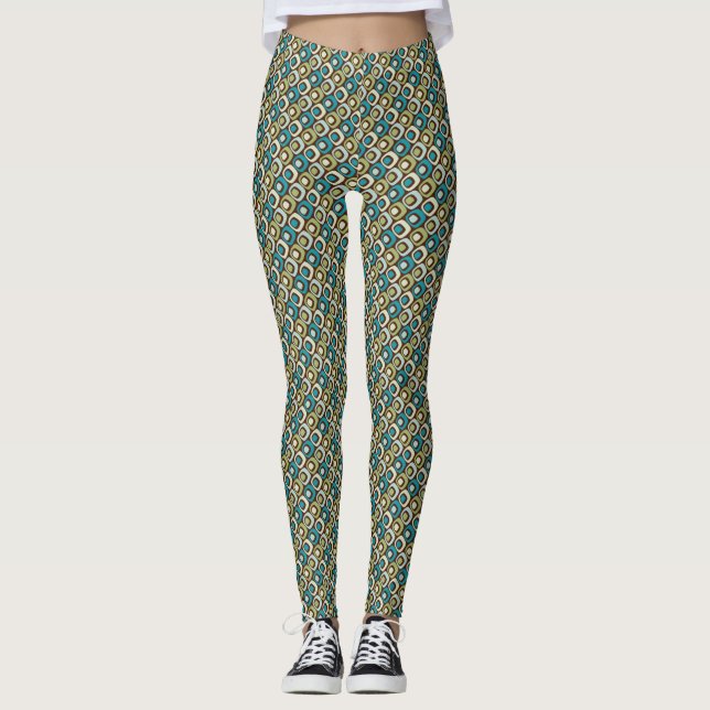 Retro Geometric Squares Pattern 2 Leggings (Front)