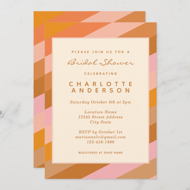 Retro Geometric Stripes in Rust Bridal Shower  Invitation (Front/Back)