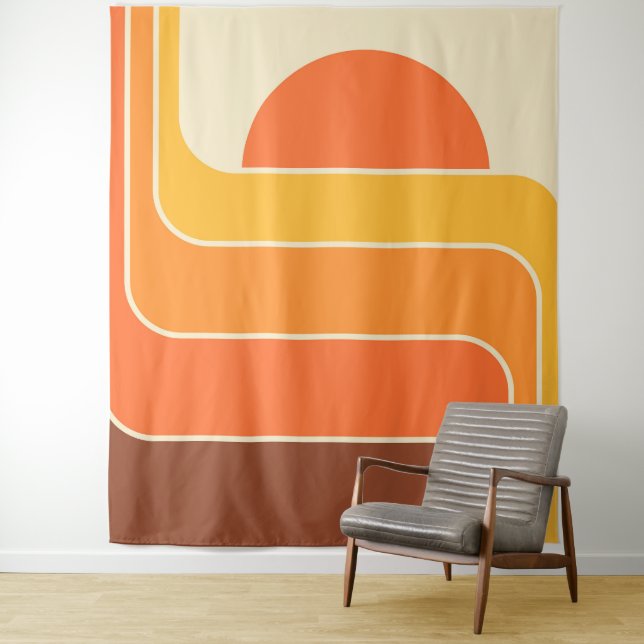 Retro Geometric Sun Design Tapestry (In Situ)