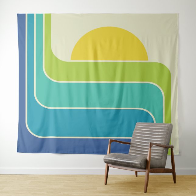 Retro Geometric Sun Design Tapestry (In Situ (Horizontal))