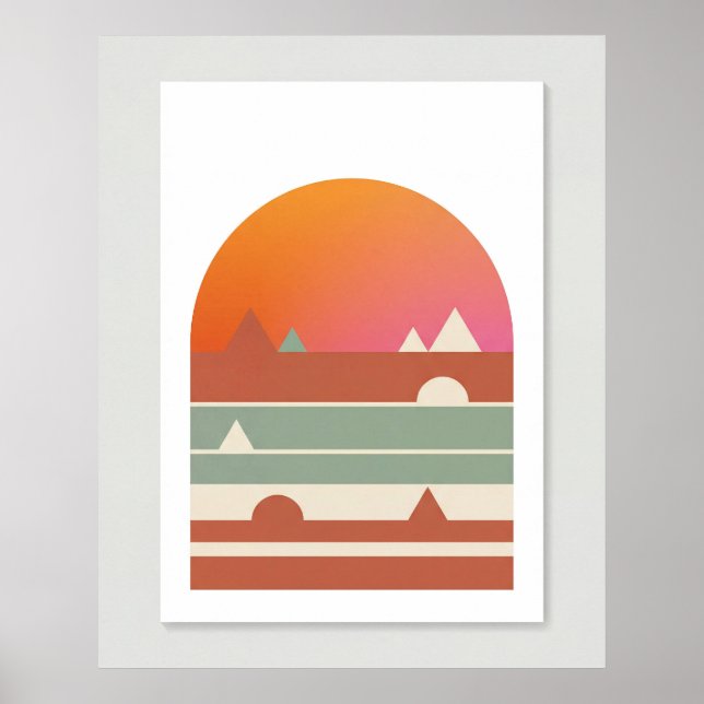  Retro Geometric Sunset Desert Minimalist Art Poster (Front)