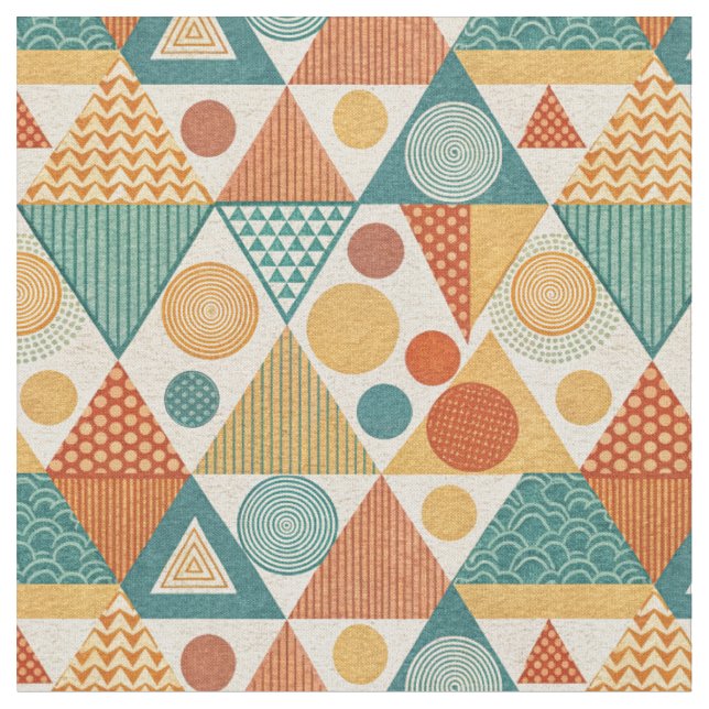 Retro Geometric Triangle & Circle Abstract Pattern Fabric (Close Up)