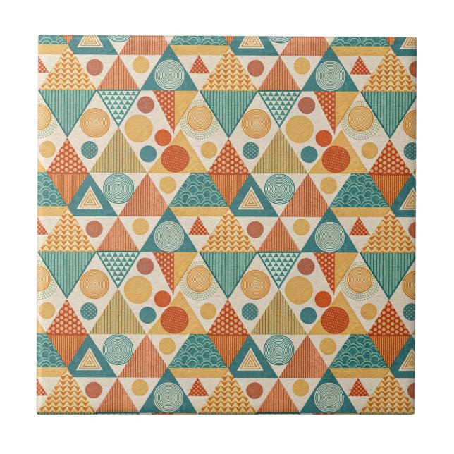 Retro Geometric Triangle & Circle Abstract Pattern Tile (Front)