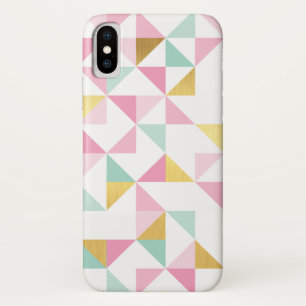 RETRO GEOMETRIC triangle pattern pink mint gold Case-Mate iPhone Case