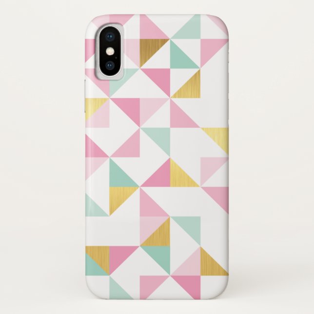 RETRO GEOMETRIC triangle pattern pink mint gold Case-Mate iPhone Case (Back)