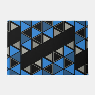 Retro Geometric Triangles Blue Silver Doormat