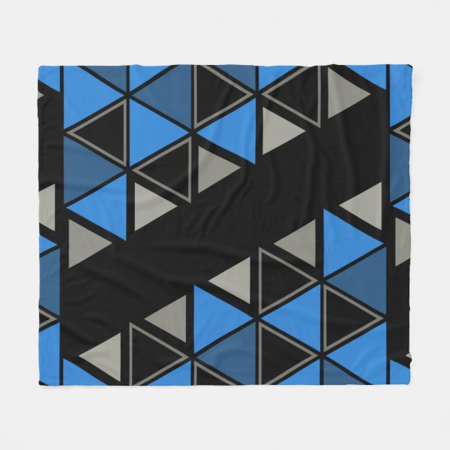 Retro Geometric Triangles Blue Silver Fleece Blanket (Front (Horizontal))