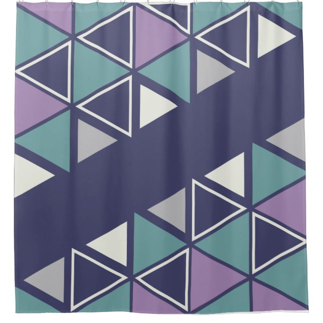 Retro Geometric Triangles Multicolored Shower Curtain (Front)