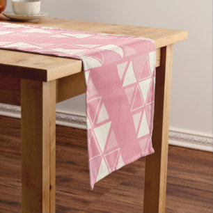 Retro Geometric Triangles Pink Vanilla Short Table Runner