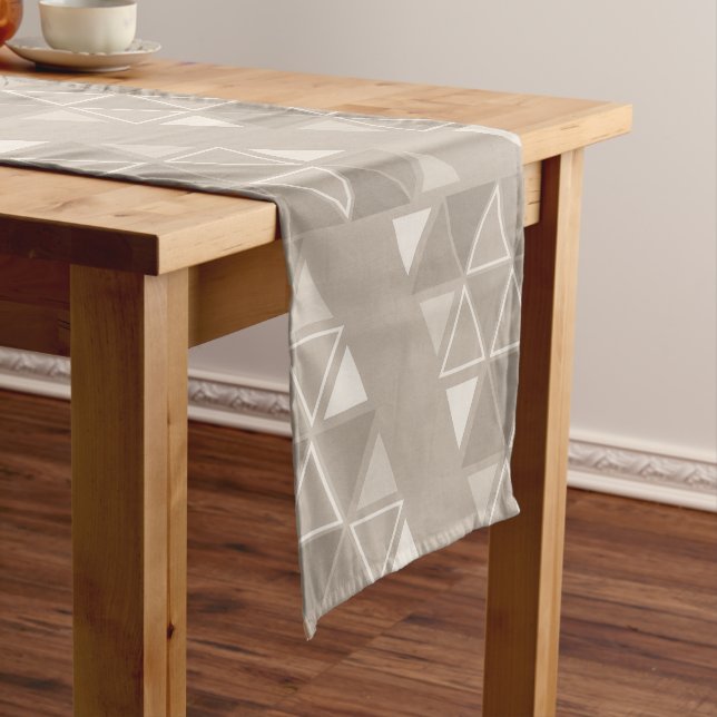 Retro Geometric Triangles Taupe Short Table Runner (In Situ)