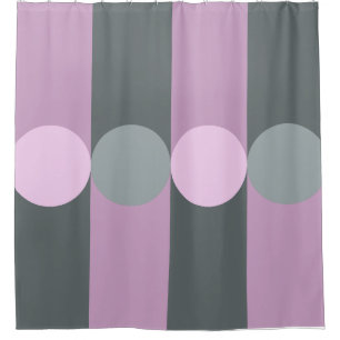 Retro Geometry Stripes Circles Purple Grey Shower Curtain