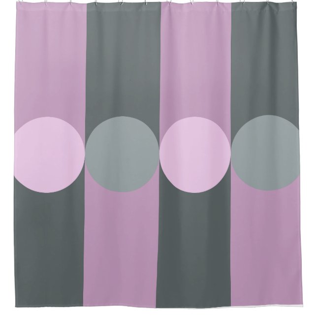 Retro Geometry Stripes Circles Purple Grey Shower Curtain (Front)