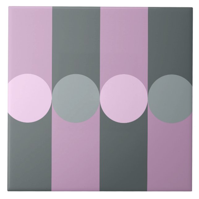 Retro Geometry Stripes Circles Purple Grey Tile (Front)