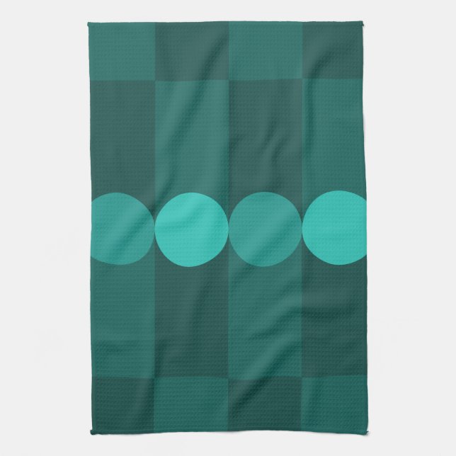 Retro Geometry Stripes Circles Teal Tea Towel (Vertical)