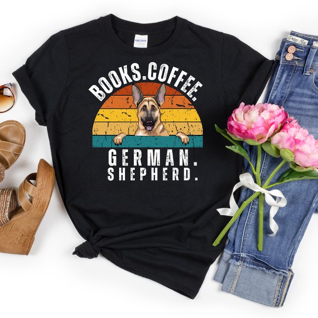 Retro German Shepherd Dog Books Coffee T-Shirt (Creator Uploaded)