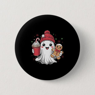 Retro Ghost Beanie Christmas Holiday Xmas Coffee G 6 Cm Round Badge