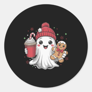 Retro Ghost Beanie Christmas Holiday Xmas Coffee G Classic Round Sticker