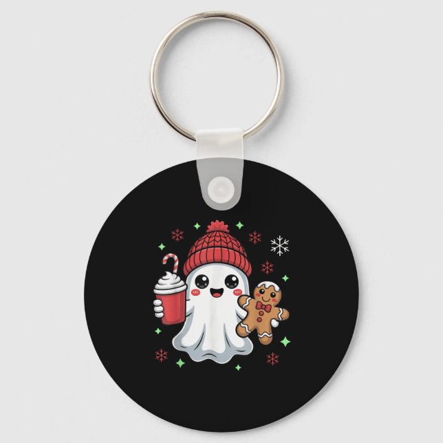 Retro Ghost Beanie Christmas Holiday Xmas Coffee G Key Ring (Front)