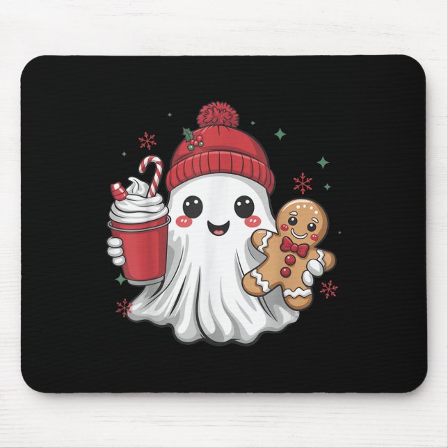 Retro Ghost Beanie Christmas Holiday Xmas Coffee G Mouse Pad (Front)