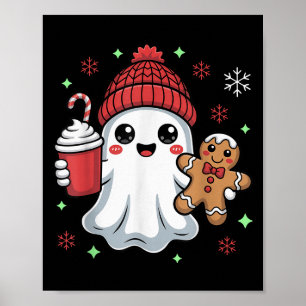 Retro Ghost Beanie Christmas Holiday Xmas Coffee G Poster