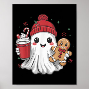 Retro Ghost Beanie Christmas Holiday Xmas Coffee G Poster