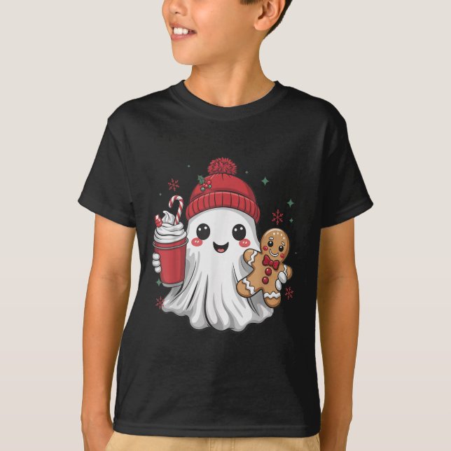 Retro Ghost Beanie Christmas Holiday Xmas Coffee G T-Shirt (Front)