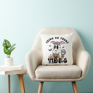 Retro Ghost Candy Halloween Trick or Treat vibes Cushion