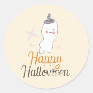 Retro Ghost Doodle Halloween Birthday Party Classic Round Sticker