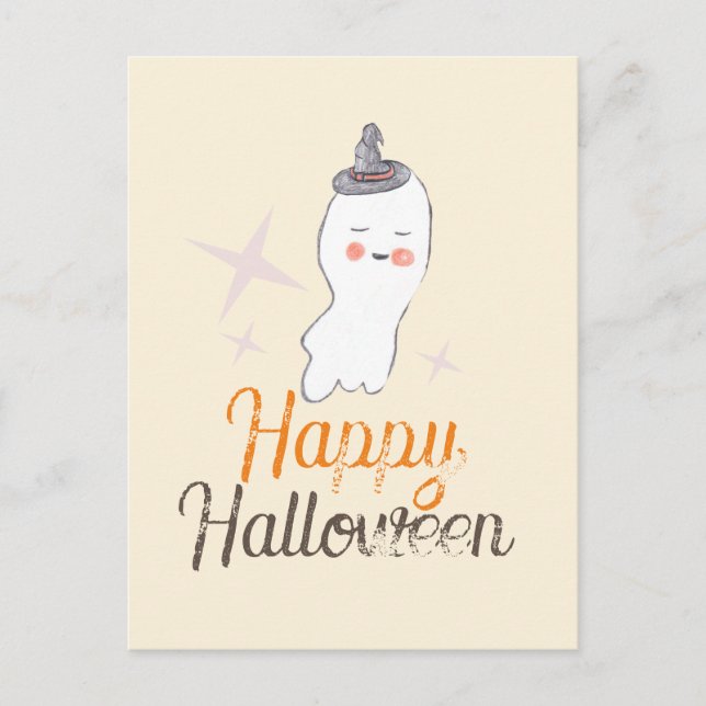 Retro Ghost Doodle Halloween Design Postcard (Front)