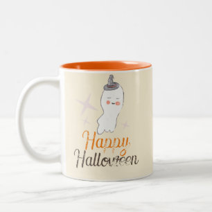 Retro Ghost Doodle Halloween Design Two-Tone Coffee Mug