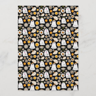 Retro Ghost Flowers Halloween Seamless Pattern Invitation