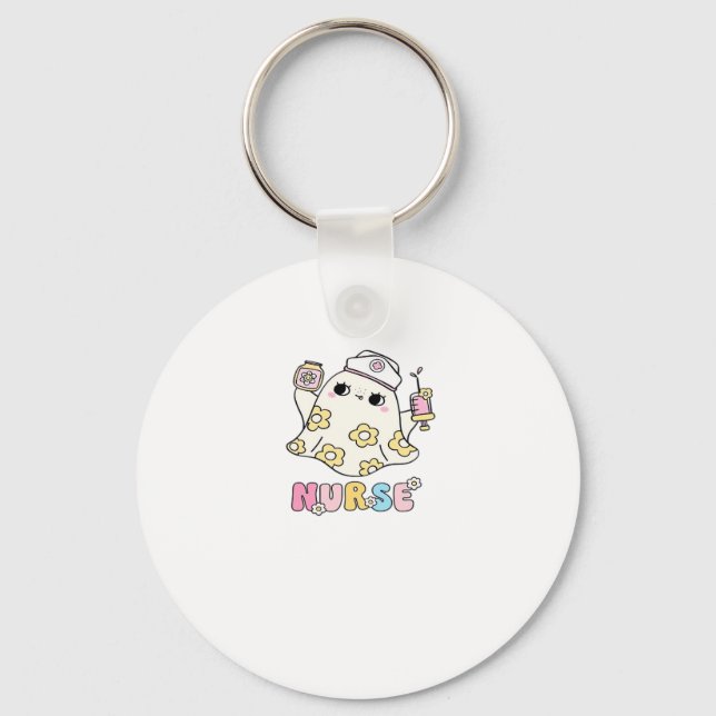 Retro Ghost Nurse Halloween Design Classic T-Shirt Key Ring (Front)