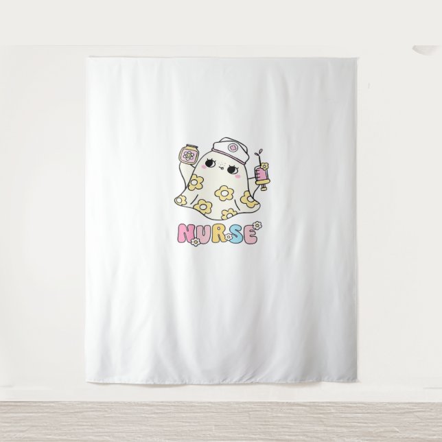 Retro Ghost Nurse Halloween Design Classic T-Shirt Tapestry (Front)