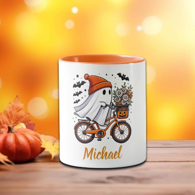 Retro Ghost on Bicycle Halloween Mug (Creator Uploaded)