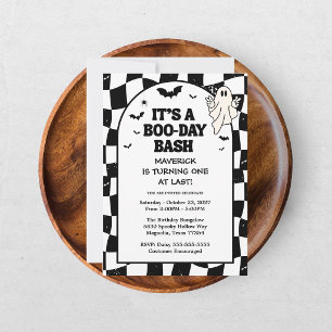 Retro Ghost One Halloween Boy 1st Birthday Invitation