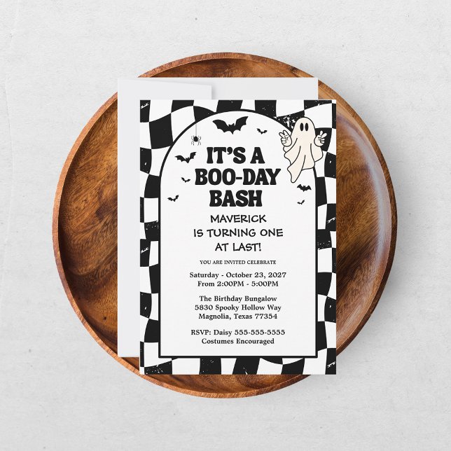 Retro Ghost One Halloween Boy 1st Birthday Invitation (Creator Uploaded)