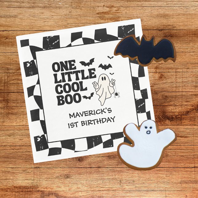 Retro Ghost One Halloween Boy 1st Birthday Napkin (Creator Uploaded)