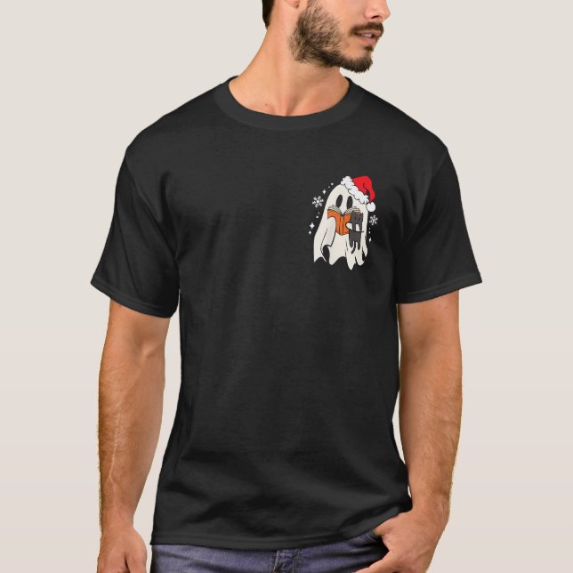 Retro Ghost Reading Book With Cat Bookish Club Chr T-Shirt (Front)