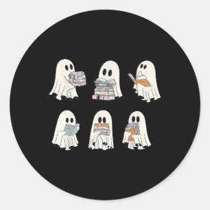 Retro Ghost Reading Books1 Classic Round Sticker